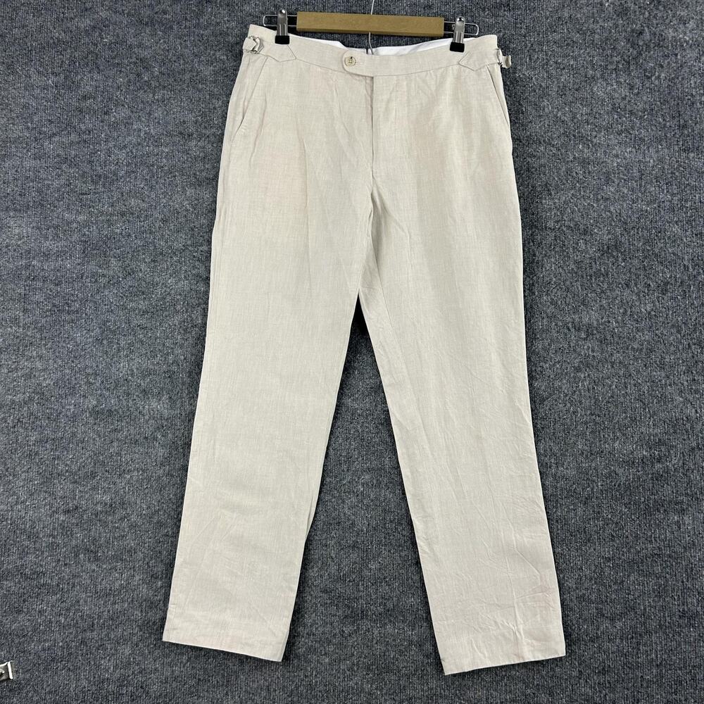 Suitsupply Pants Men 46 Brescia SA Linen Cotton Beige Side Adjusters Dressy